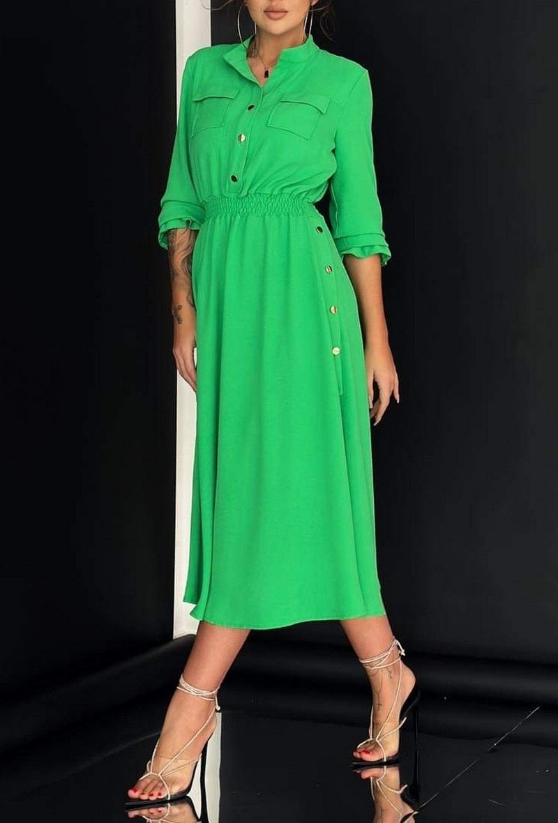 Kasey Green Button Detail Midi Dress